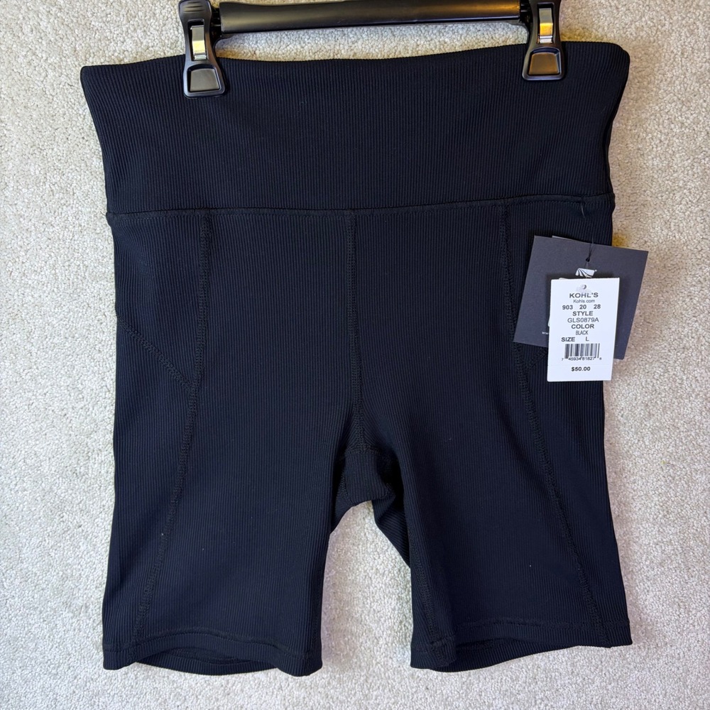 Marika Cycle House Bike Shorts Womens Large Black Ribbed High Rise GLS0879A NEW